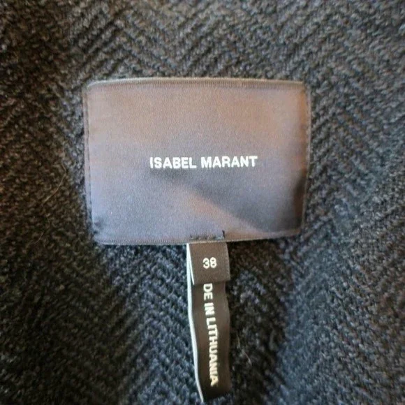 Isabel Marant Double Breasted Jacket Black Leather-Trim Herringbone Size 38 - Picture 7 of 9